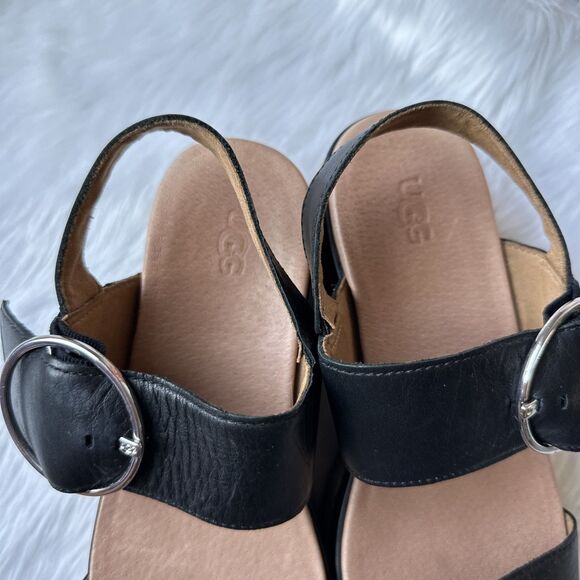 UGG Women’s April Black Upper Leather Slingback Espadrilles Size US 7.5 - Picture 8 of 10